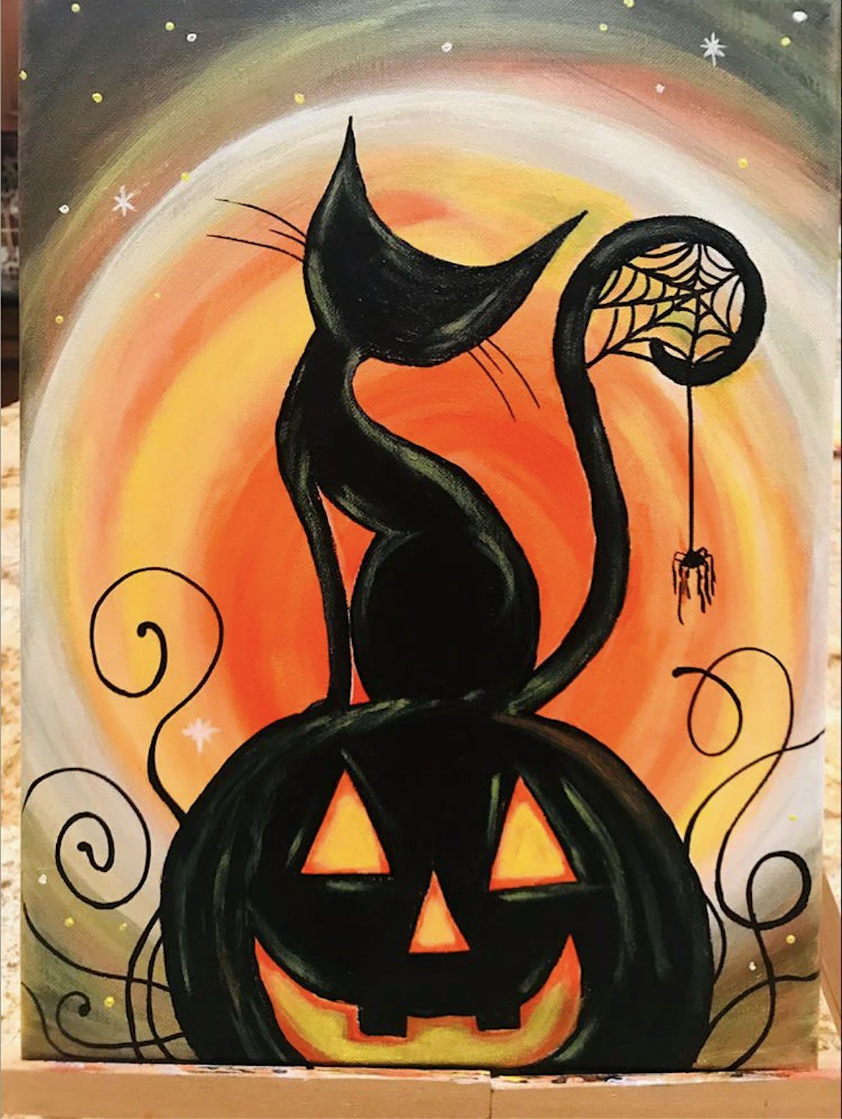 Halloween Family Art - Meow At The Moon