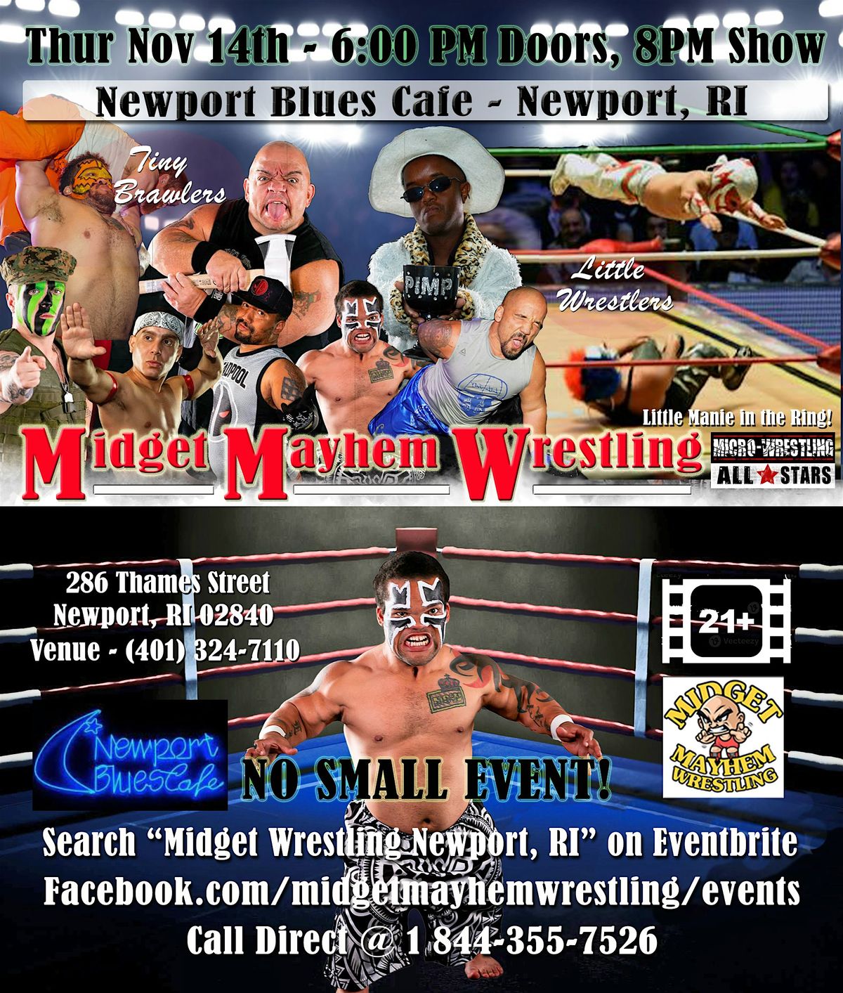 Midget Mayhem Wrestling Rips Through the Ring! Newport RI 21+