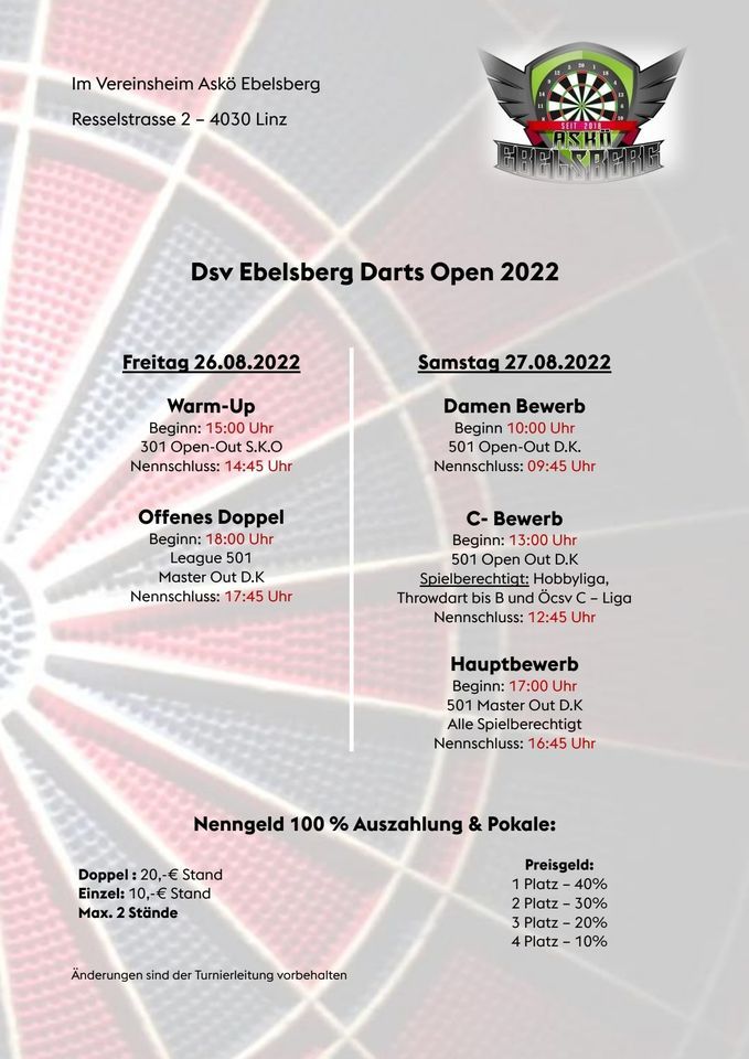 Dsv Ebelsberg Darts Open 2022, ASKÖ Spartan Bau Ebelsberg, Linz, 26
