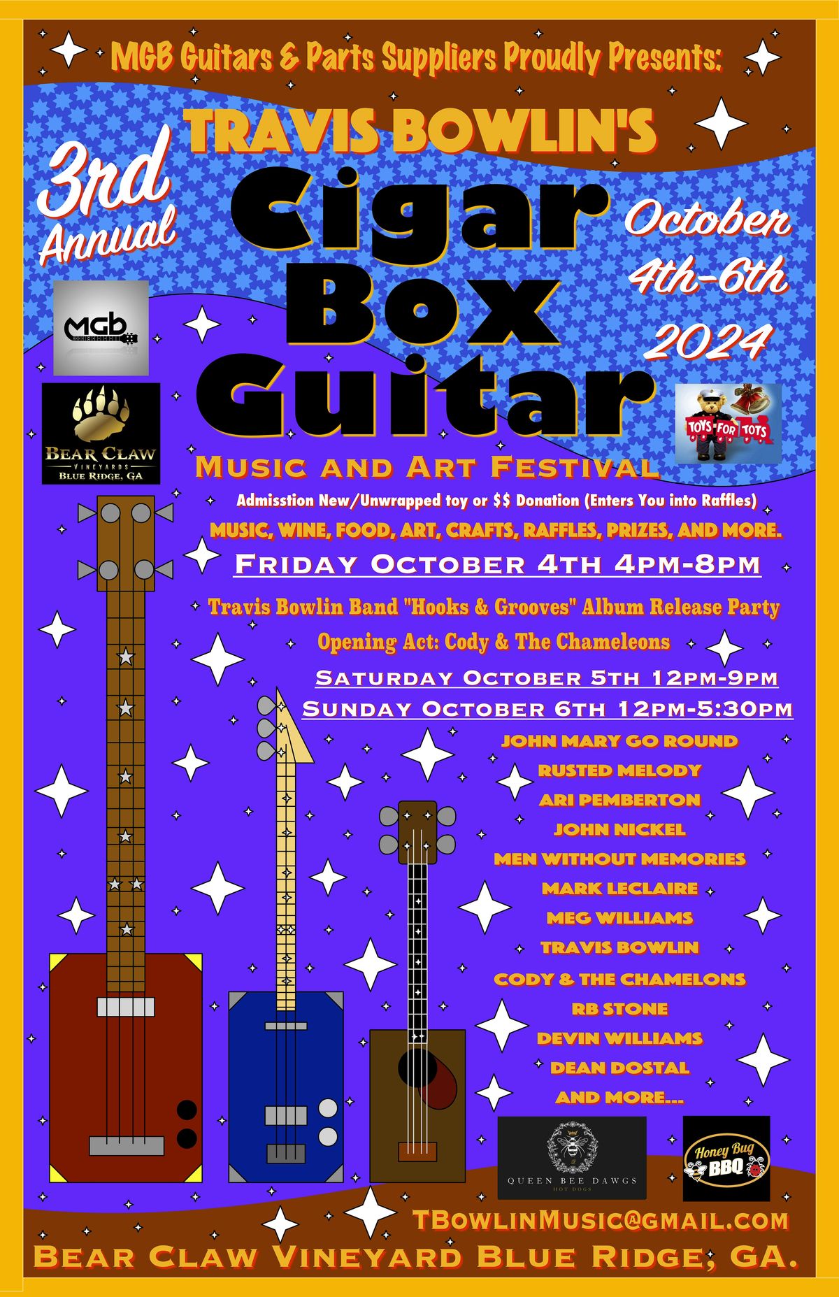 3rd Annual  Travis Bowlin\u2019s Cigar Box Guitar Music & Art Festival