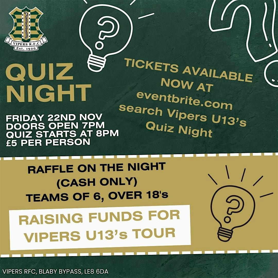 Vipers U13\u2019s Quiz Night