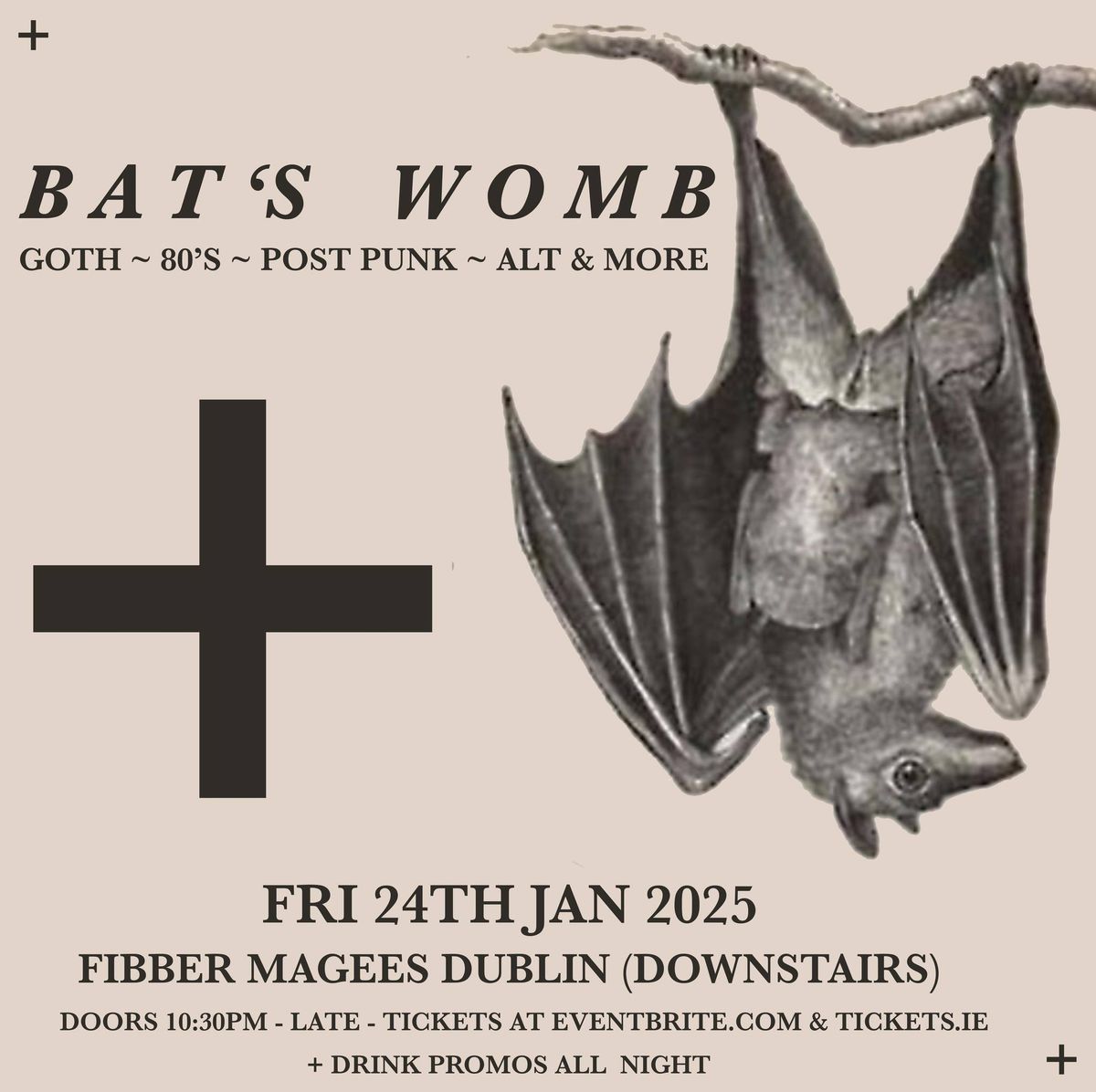 Bat\u2019s Womb ~ Goth Club Night at Fibber Magees Dublin 24\/1\/25 ~ Tickets on sale now*