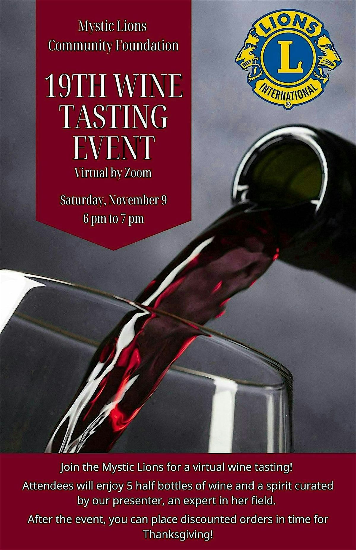 Mystic Lions' 19th Wine and Spirit Tasting (Virtual)