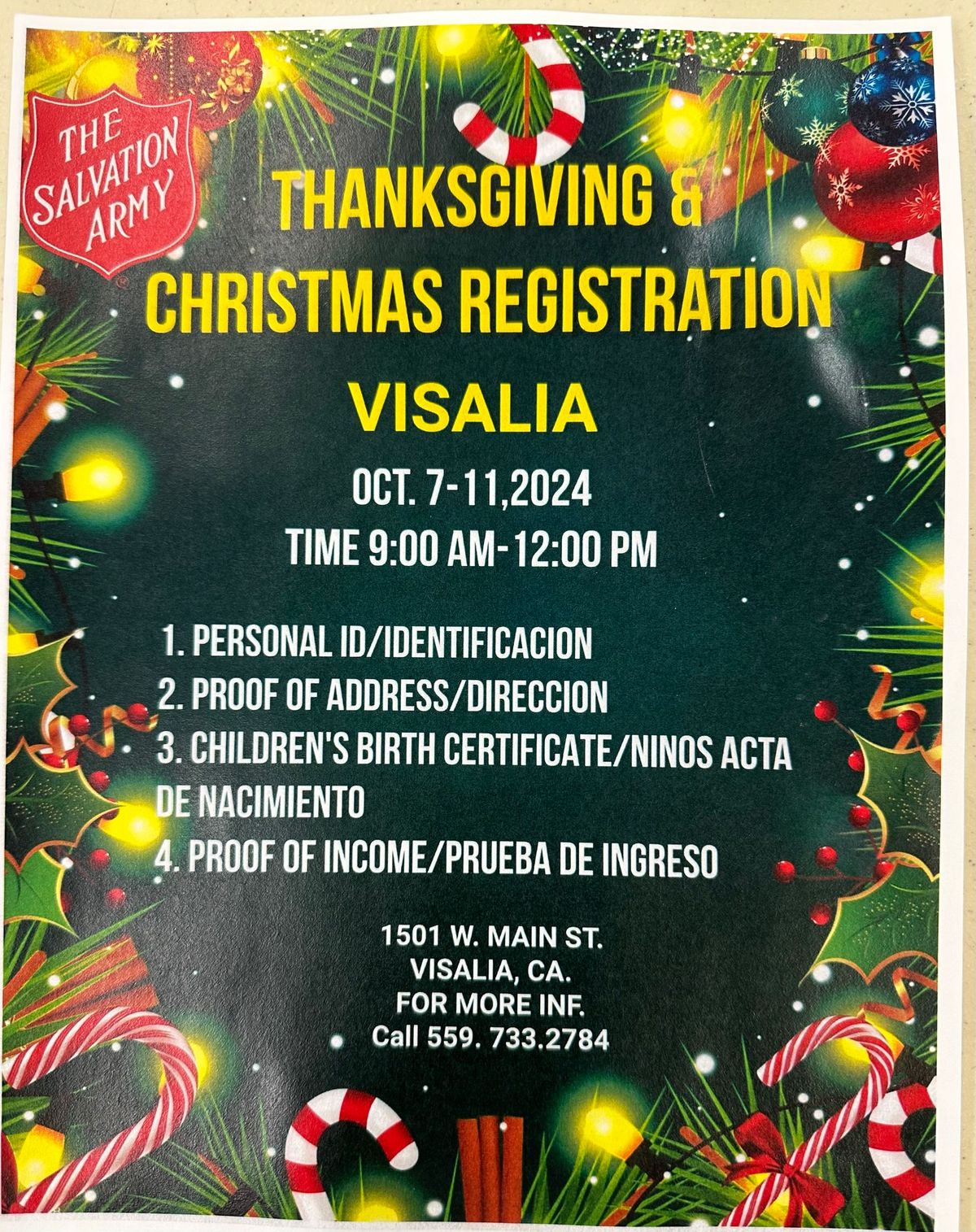 VISALIA THANKSGIVING & CHRISTMAS REGISTRATION