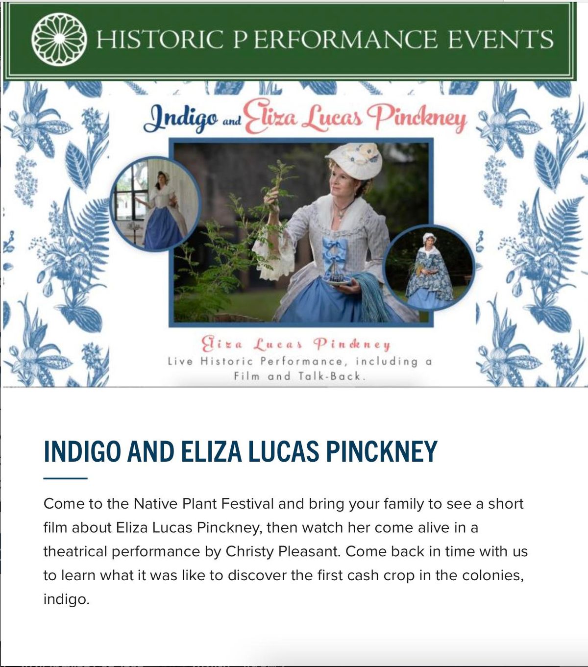 Indigo and Eliza Lucas Pinckney - Theater Performance