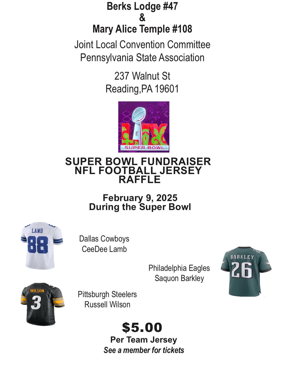 Superbowl Party and Jersey Raffle 