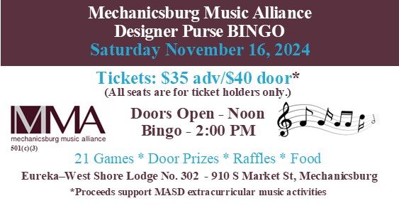 Mechanicsburg Music Alliance Designer Purse Bingo 