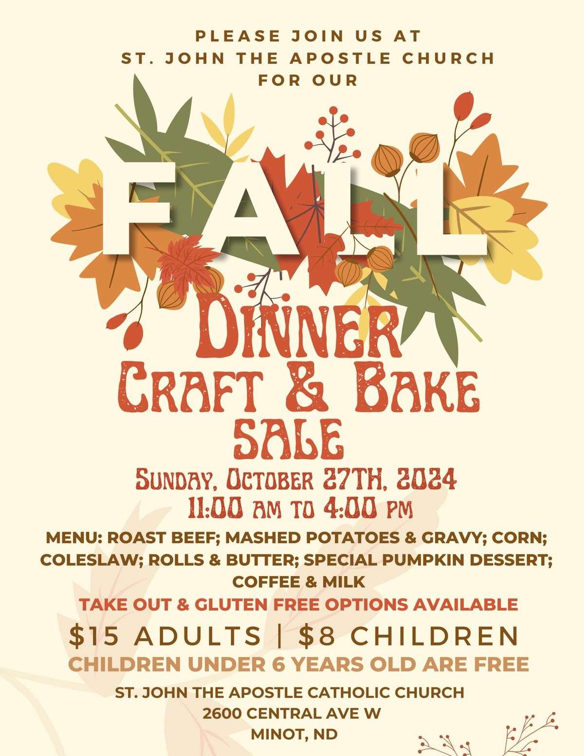 Fall Dinner, Craft & Bake Sale - St. John the Apostle Oct. 27th