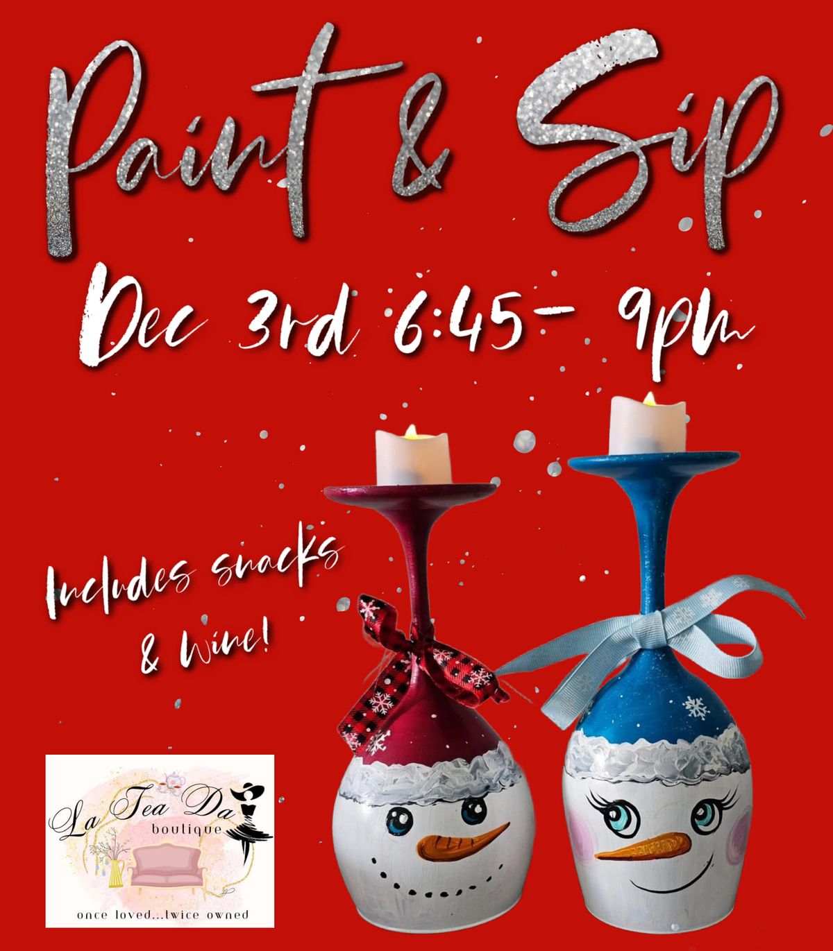 Snowman Tealight Wine Glasses Paint Night 