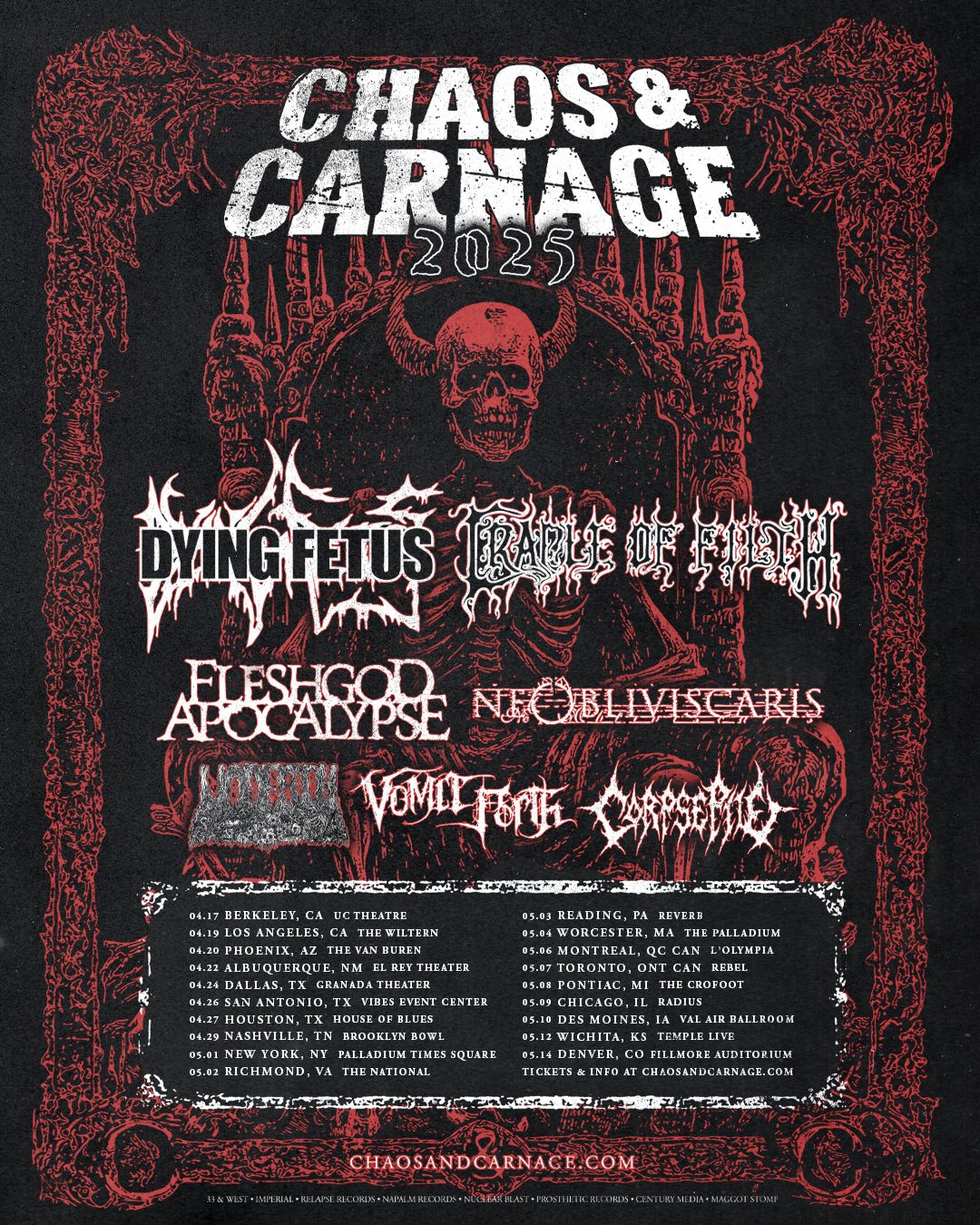 Dying Fetus and Cradle of Filth at Vibes Event Center