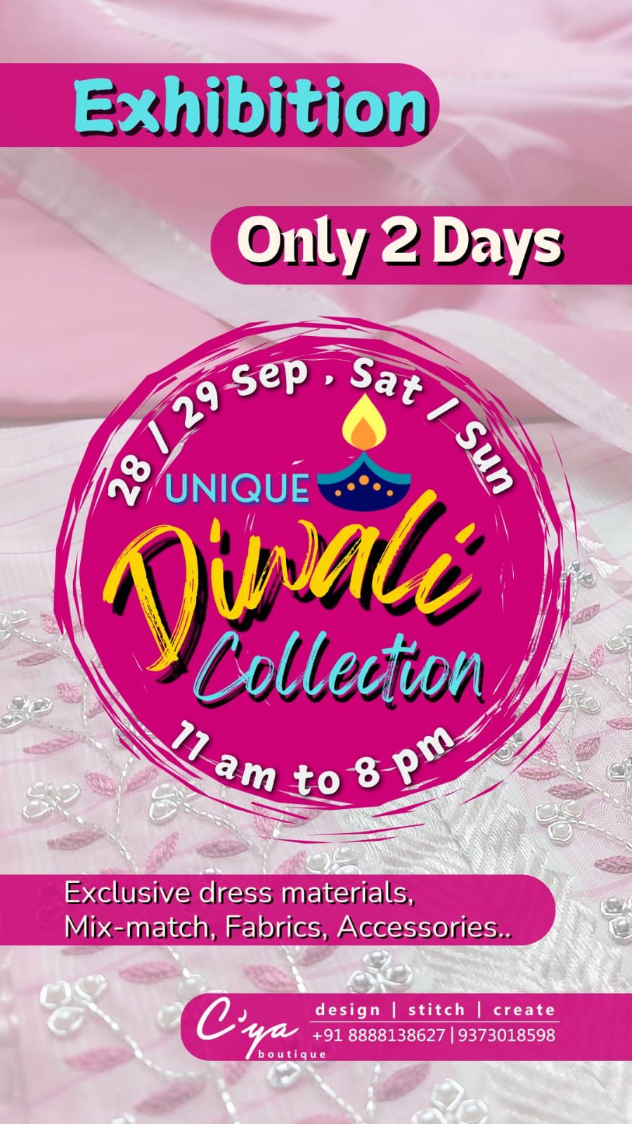 UNIQUE DIWALI COLLECTION ON  SAT-SUN 28\/29 @C'YA BOUTIQUE 