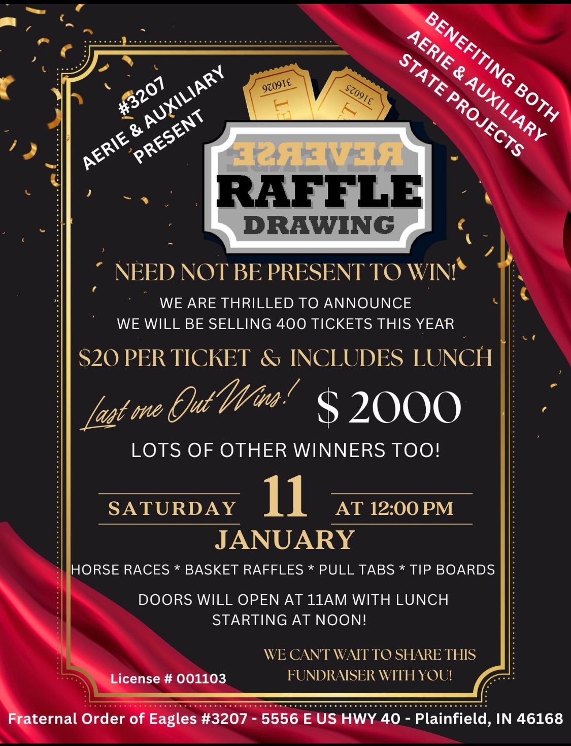 Reverse Raffle for Plainfield Eagles Lodge #3207