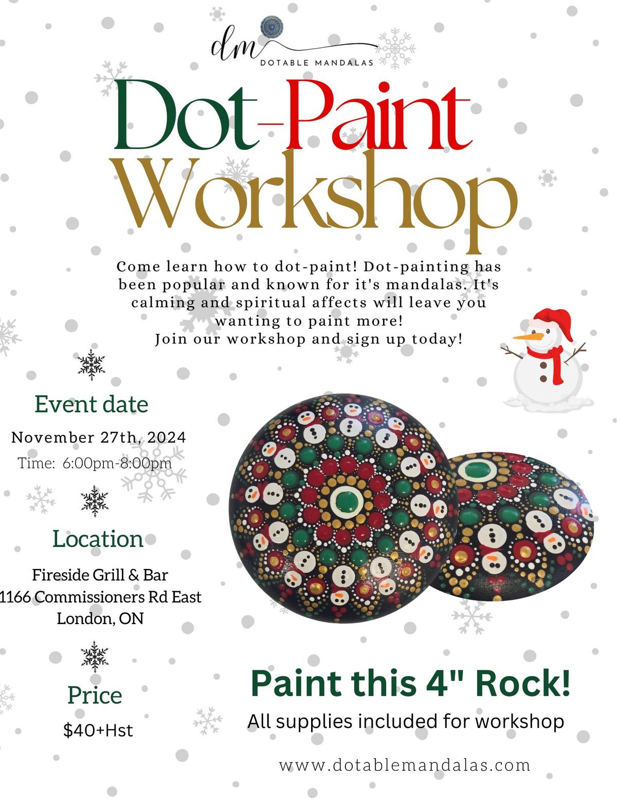 London-4" Snowman\/Holiday Rock Dot-Paint Night