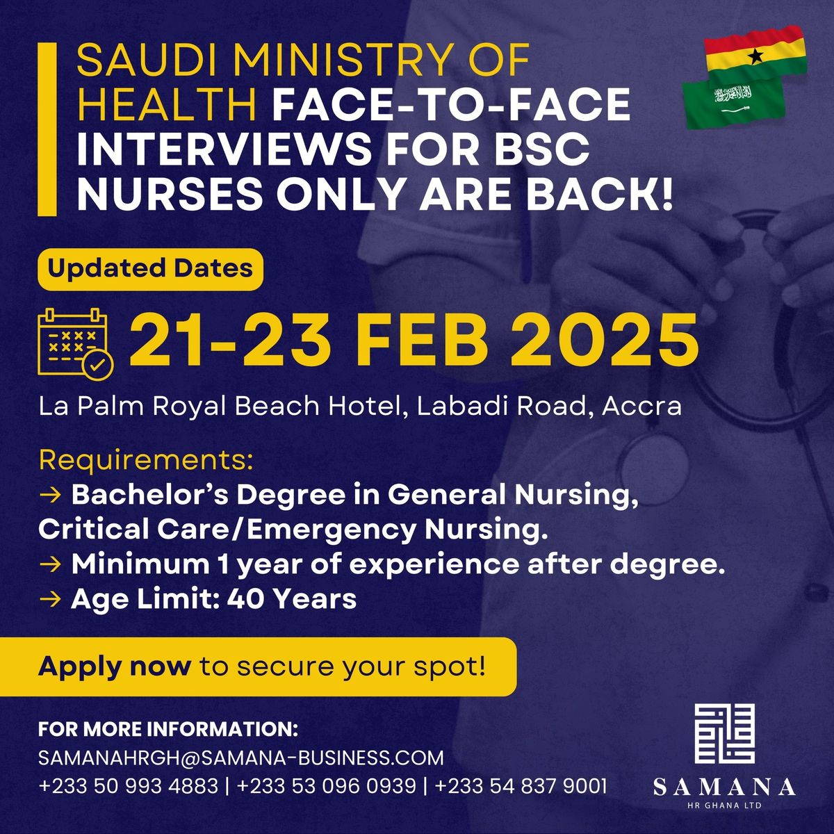 Saudi Ministry of Health Face-to-Face BSc Females Nurse Interviews