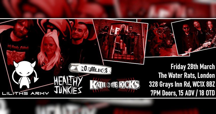 Liliths Army Album Launch + Special Guests  No Feelings \/ Healthy Junkies \/ Kath and the Kicks