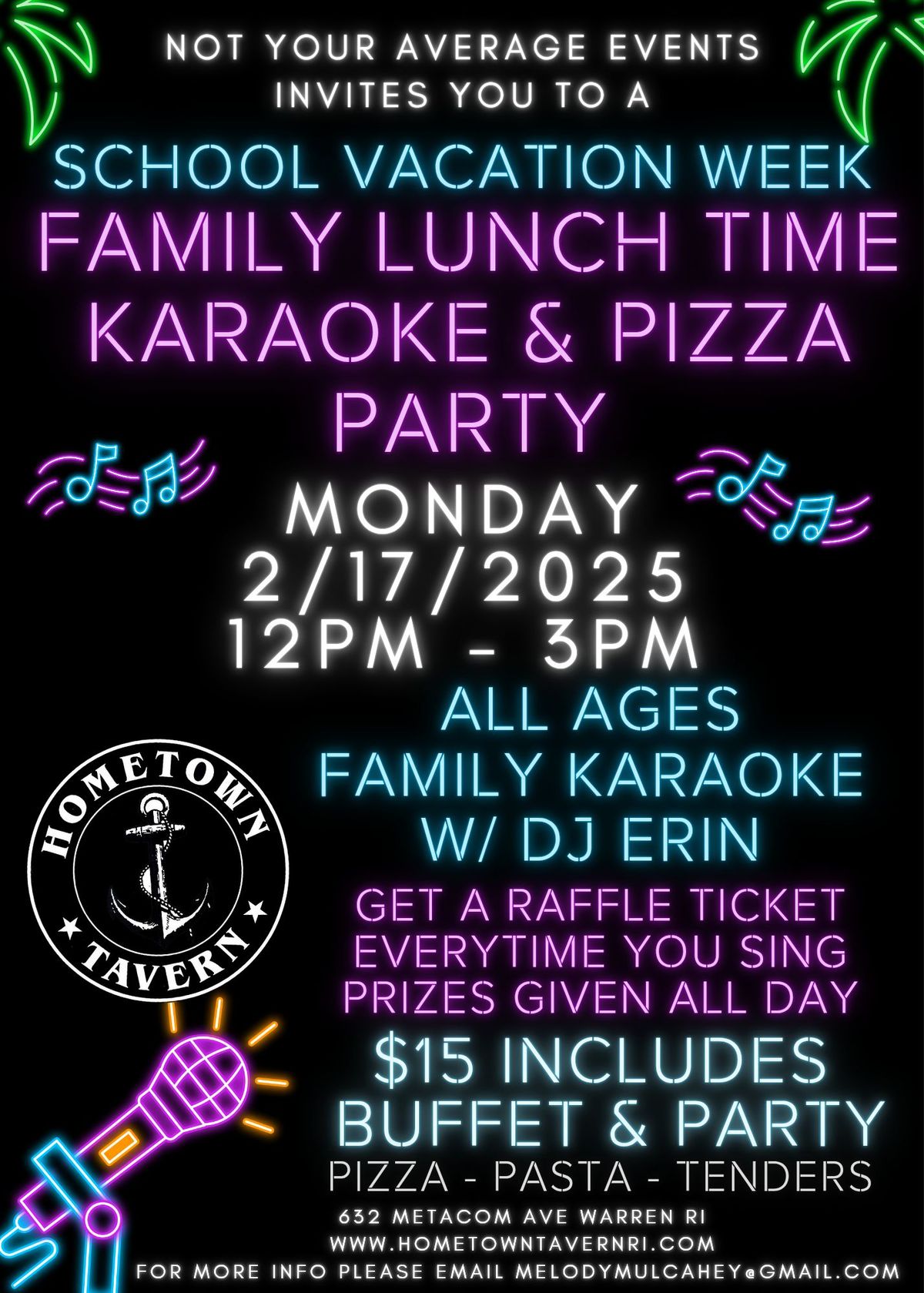 \ud83c\udfa4 \ud83c\udf55  - School Vacation Week Family Karaoke Pizza Party @ Hometown Tavern in Warren RI w\/ DJ Erin 