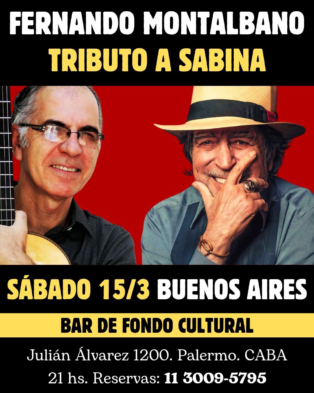 Tributo a Sabina x Fernando Montalbano en Buenos Aires. S\u00e1b 15\/3 Bar de Fondo. Palermo