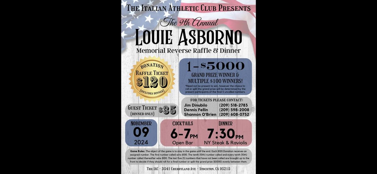 Louie Asborno Memorial Reverse Raffle & Dinner