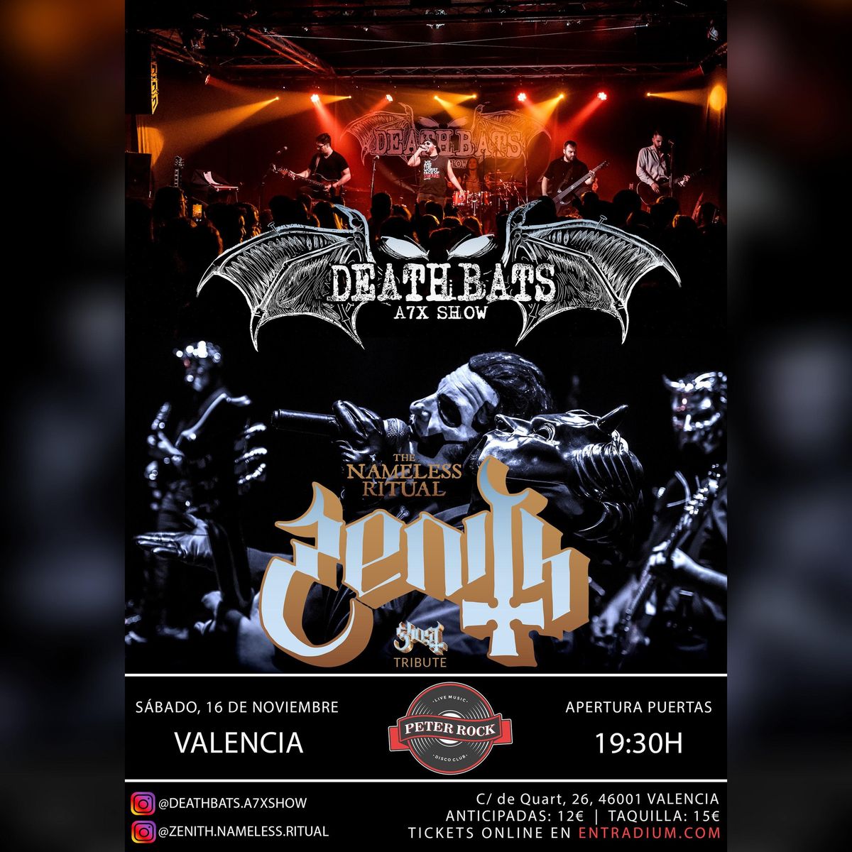 ZENITH - T.N.R., tributo a GHOST + DEATHBATS, tributo a AVENGED SEVENFOLD,