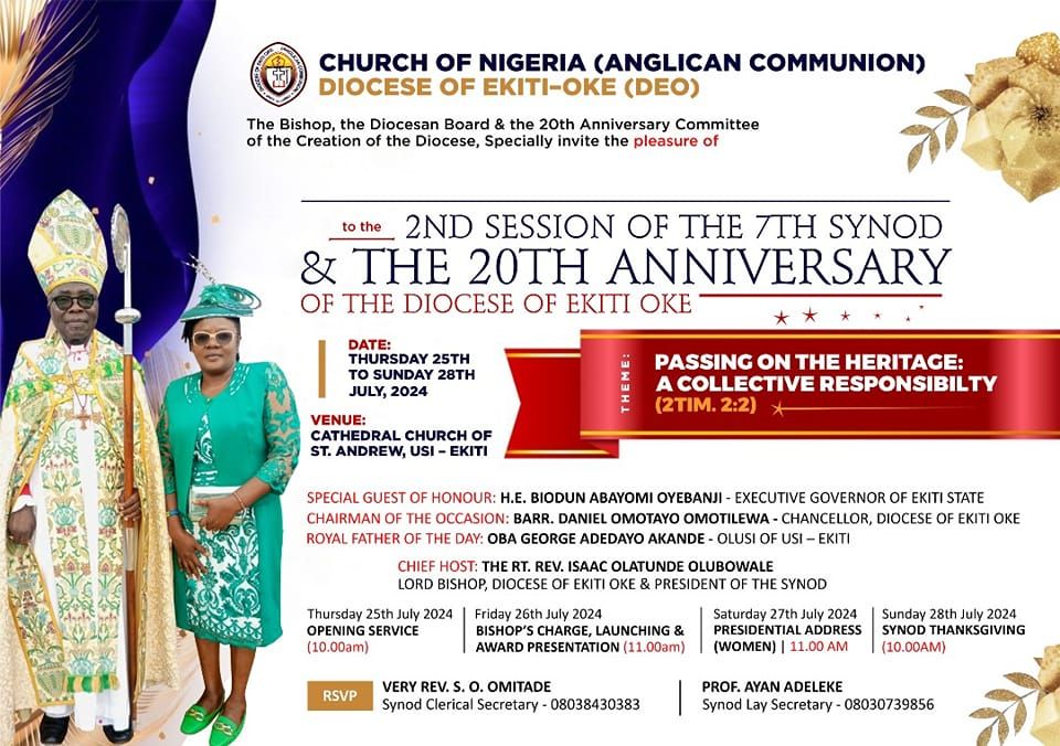 2ND SESSION OF THE 7TH SYNOD & 20TH ANNIVERSARY OF THE DIOCESE OF EKITI OKE 