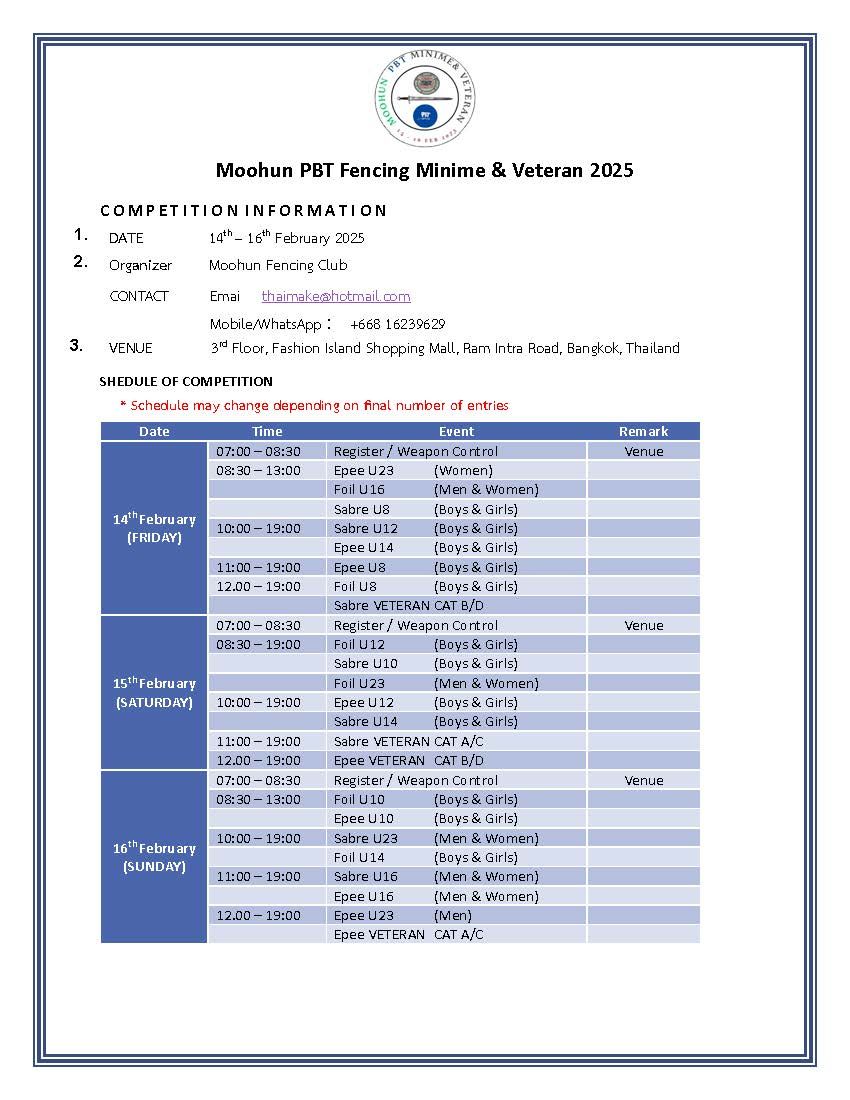 Moohun PBT Fencing Minime & Veteran 2025