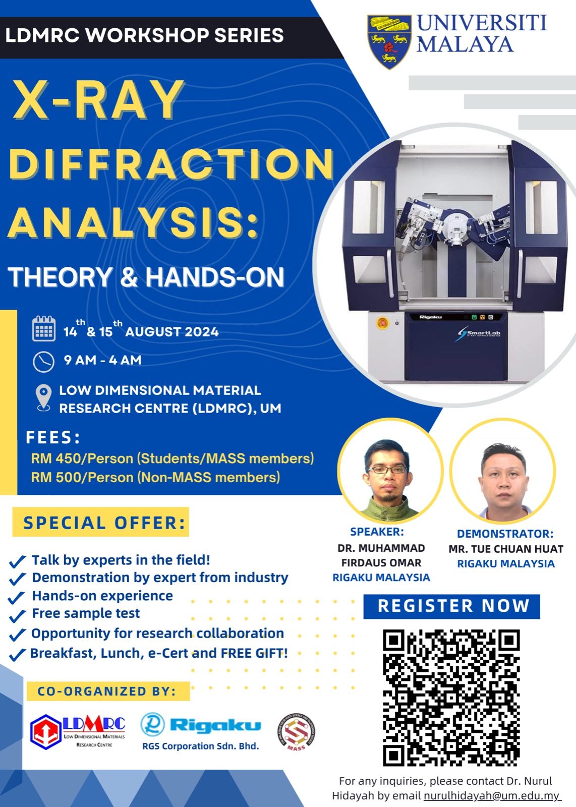 X-Ray Diffraction Analysis : Theory & Hands-on workshop