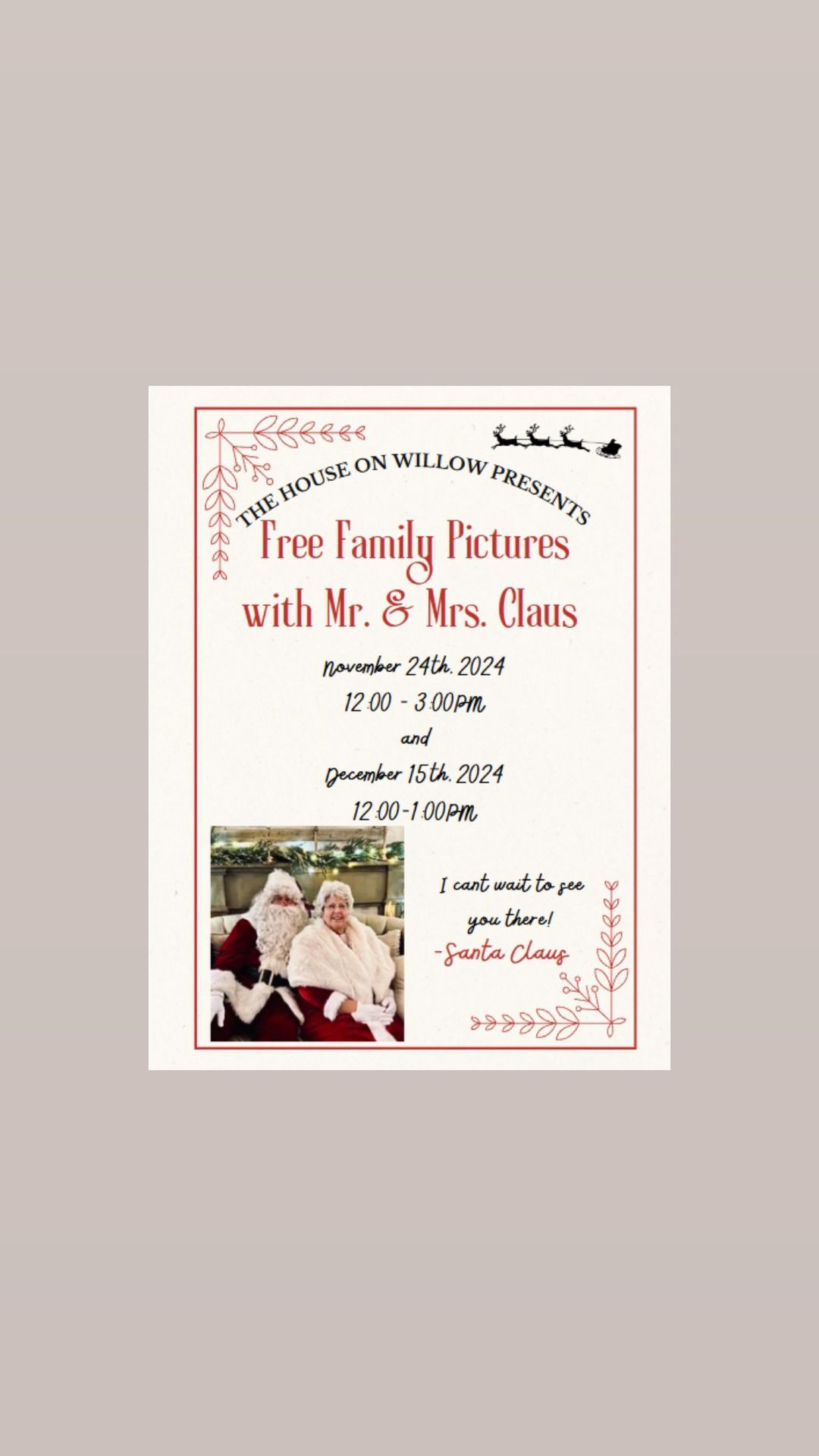 Free Family Pictures with Mr. & Mrs. Claus