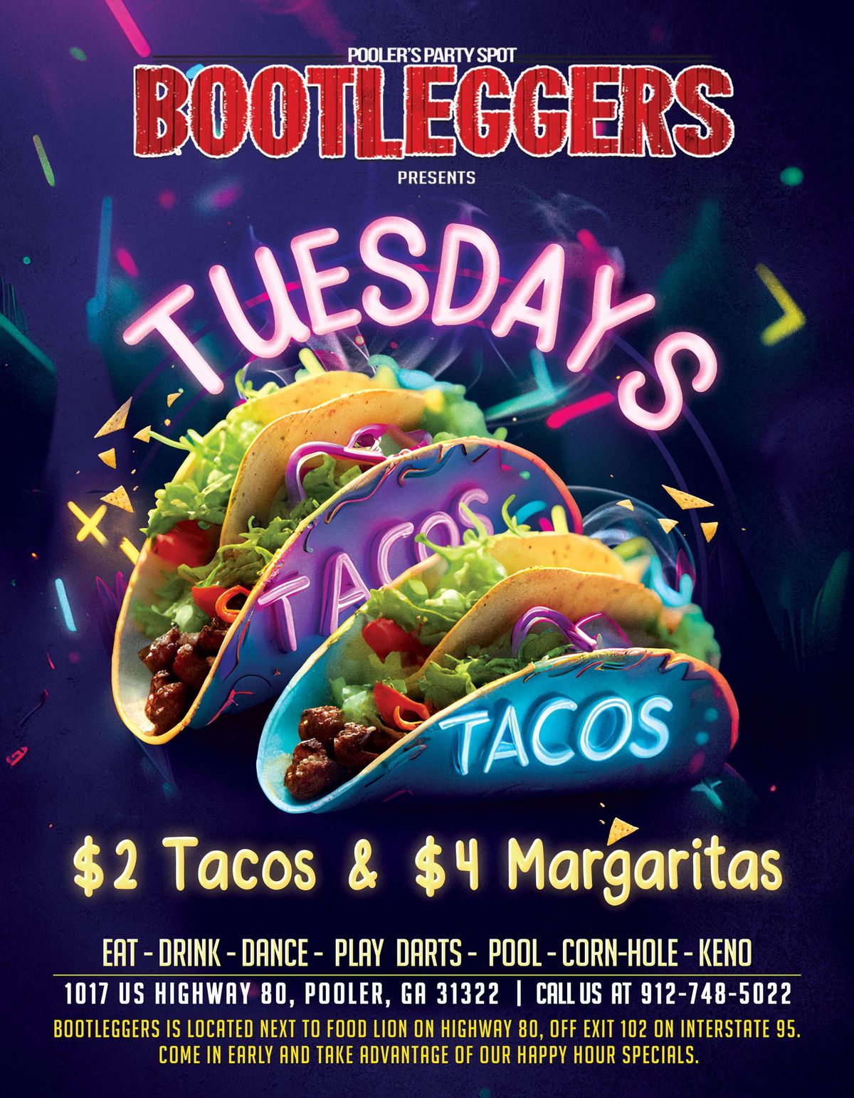 TACO TUESDAYS at BOOTLEGGERS in POOLER