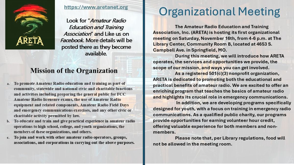 ARETA Organizational Meeting