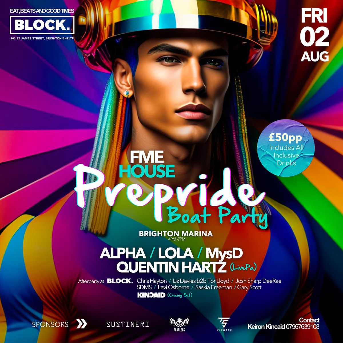 FME HOUSE Pre Pride Boat Party 2024 & Free afterparty at BLOCK. Brighton