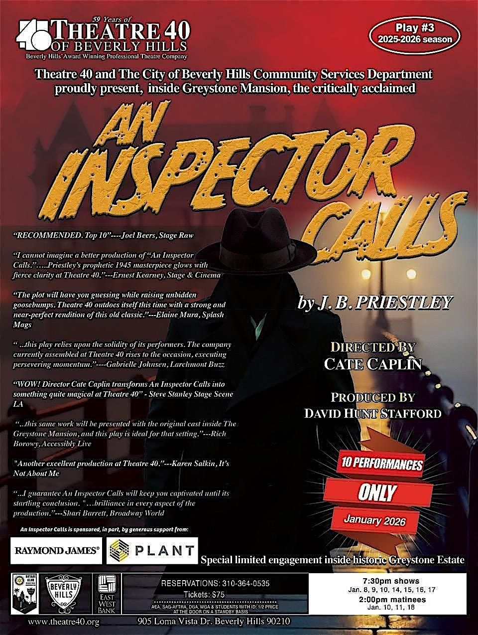 Theatre 40's  "An Inspector Calls" is coming to Greystone Mansion!