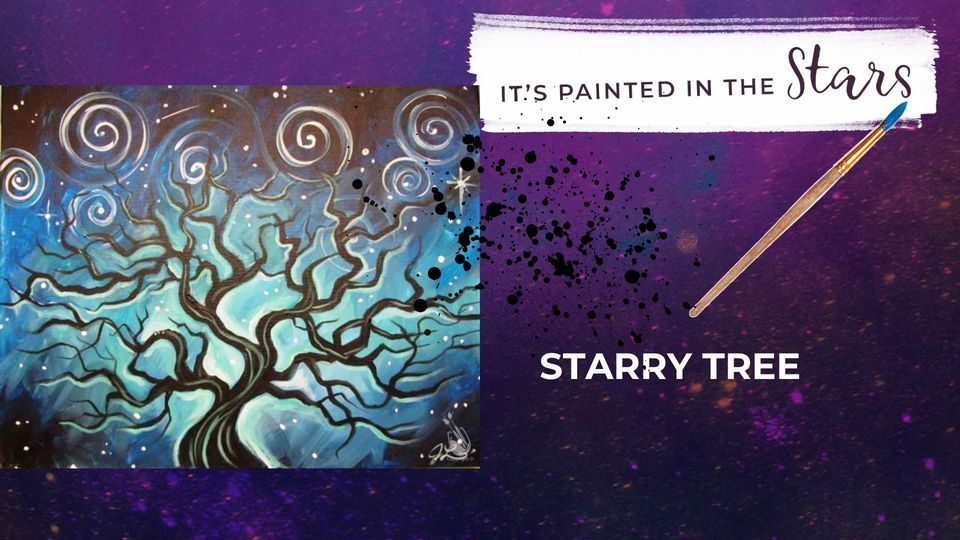 Starry Tree, Painting with a Twist (Longview, TX), 5 January 2023
