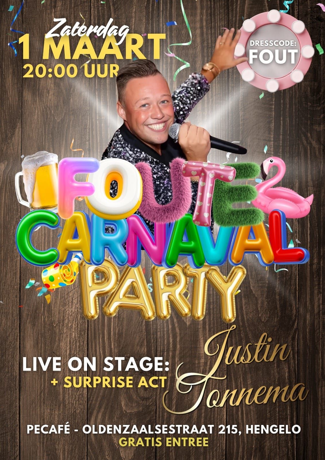 Foute Carnaval Party Bie PeCaf\u00e9 met \ud83c\udfa4Justin Tonnema