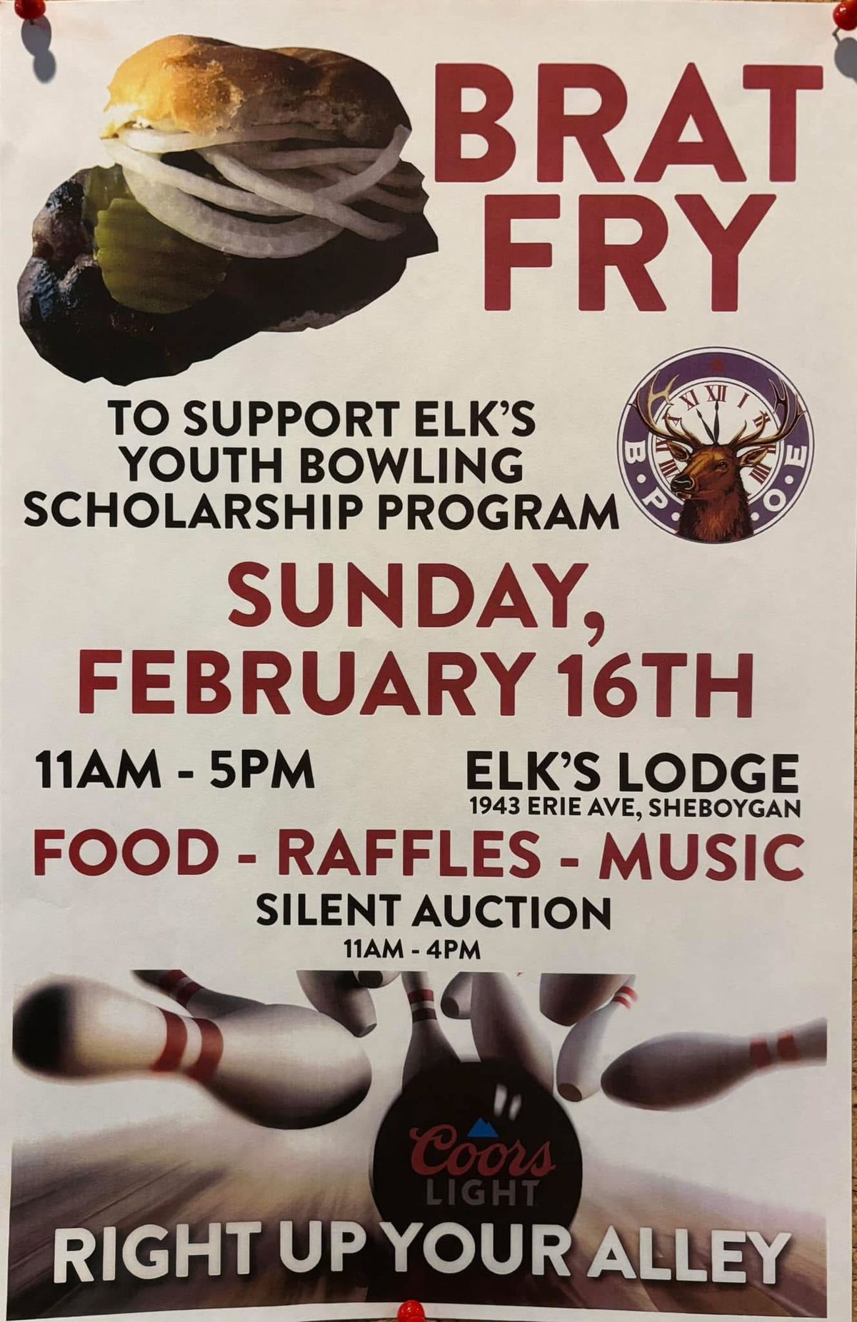 Elk\u2019s Youth Bowling Brat Fry