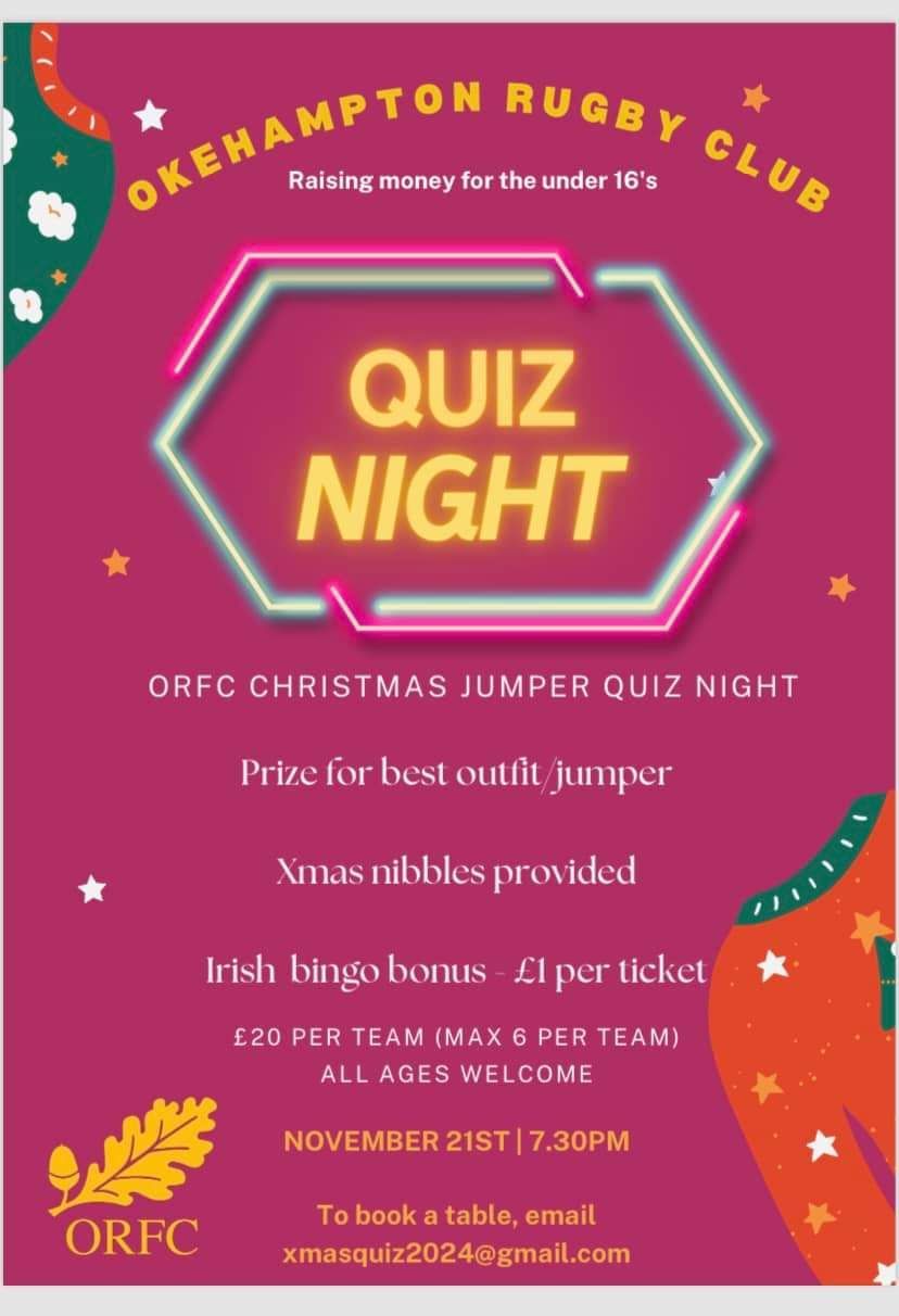 Quiz to help raise money fir the under 16s rugby tour