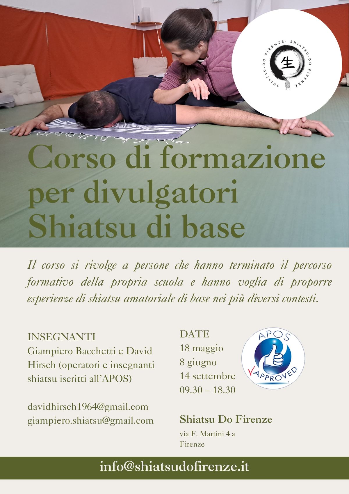 A Firenze corso di formazione per divulgatori shiatsu di base