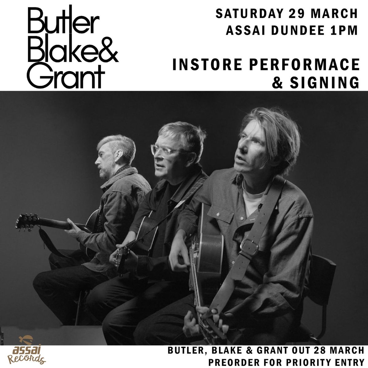 Butler, Blake & Grant Instore Performance & Signing @ Assai Records Dundee