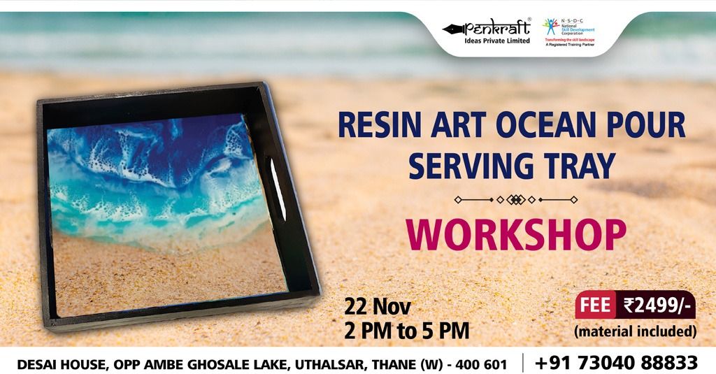 PENKRAFT RESIN ART OCEAN POUR SERVING TRAY WORKSHOP