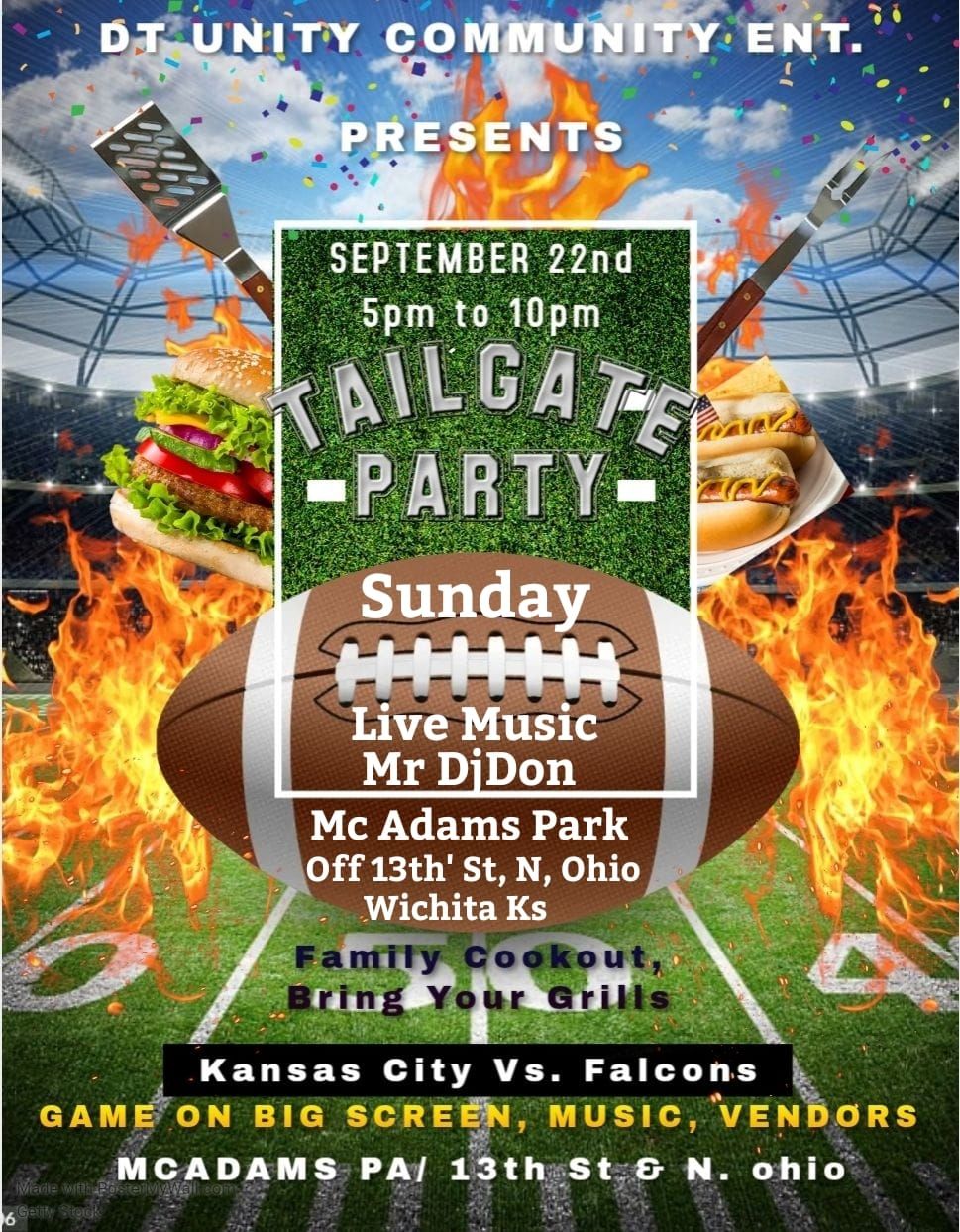 DT Unity Football Tailgate Cookout Party & Watch Football Live On The Big Screen 7:20pm