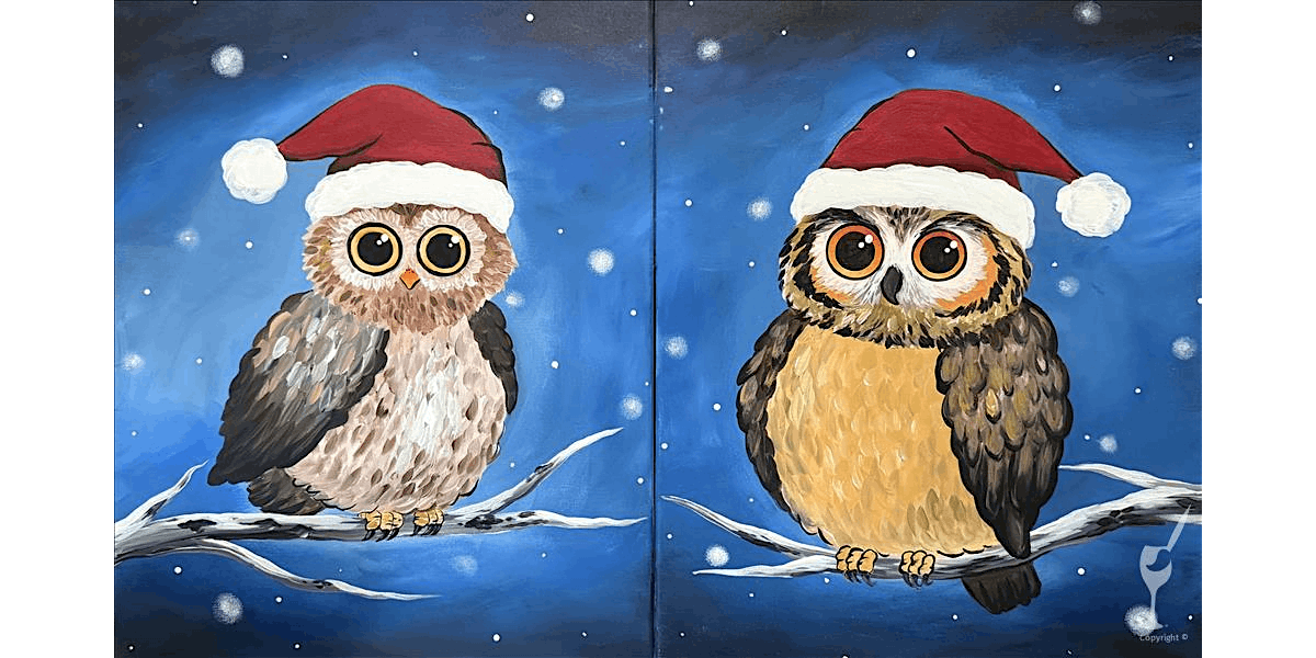Cute Owls Spreading Christmas Joy - Paint and Sip in Houston | Classpop!\u2122