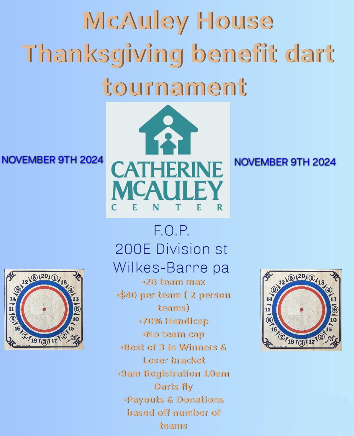 Thanksgiving for the McAuley House benefit dart tournament 