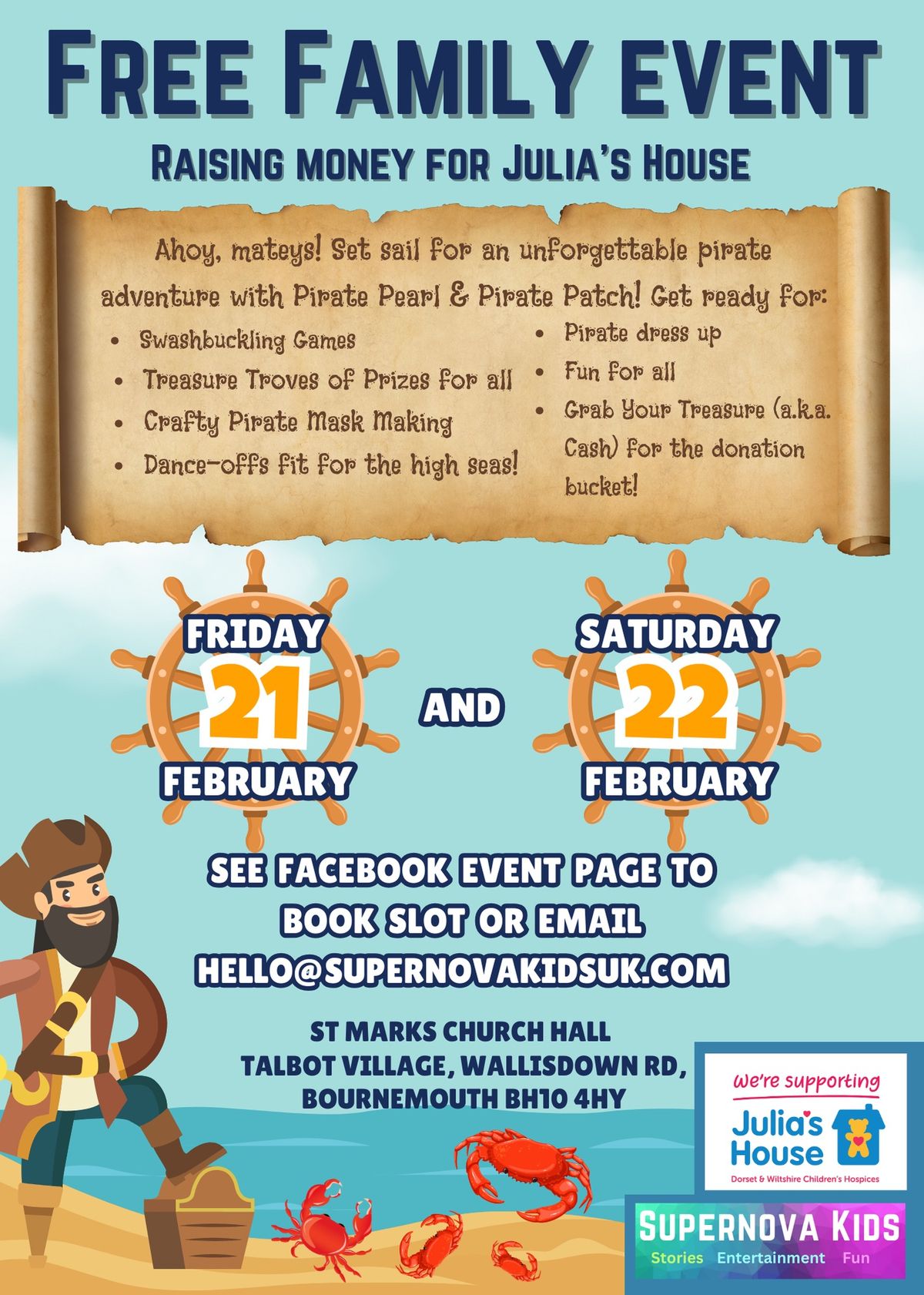 ***Free family pirate party event! February half term- Raising money for Julia's House ****