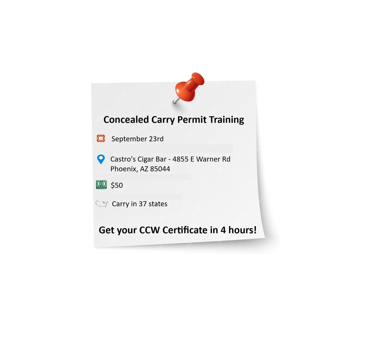 Arizona CCW Class Coming to Ahwatukee Monday, September 23 - 11:00 AM to 2:30 PM