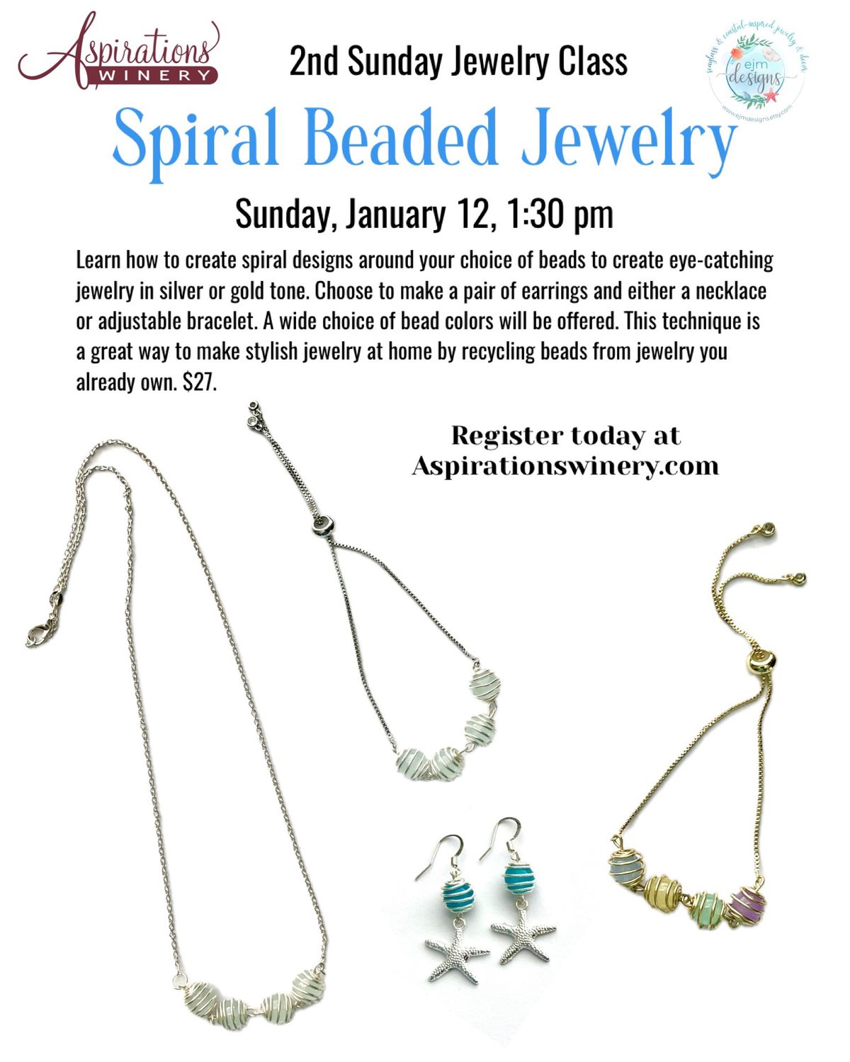 Spiral Beaded Jewelry Class with Elizabeth of EJM Designs