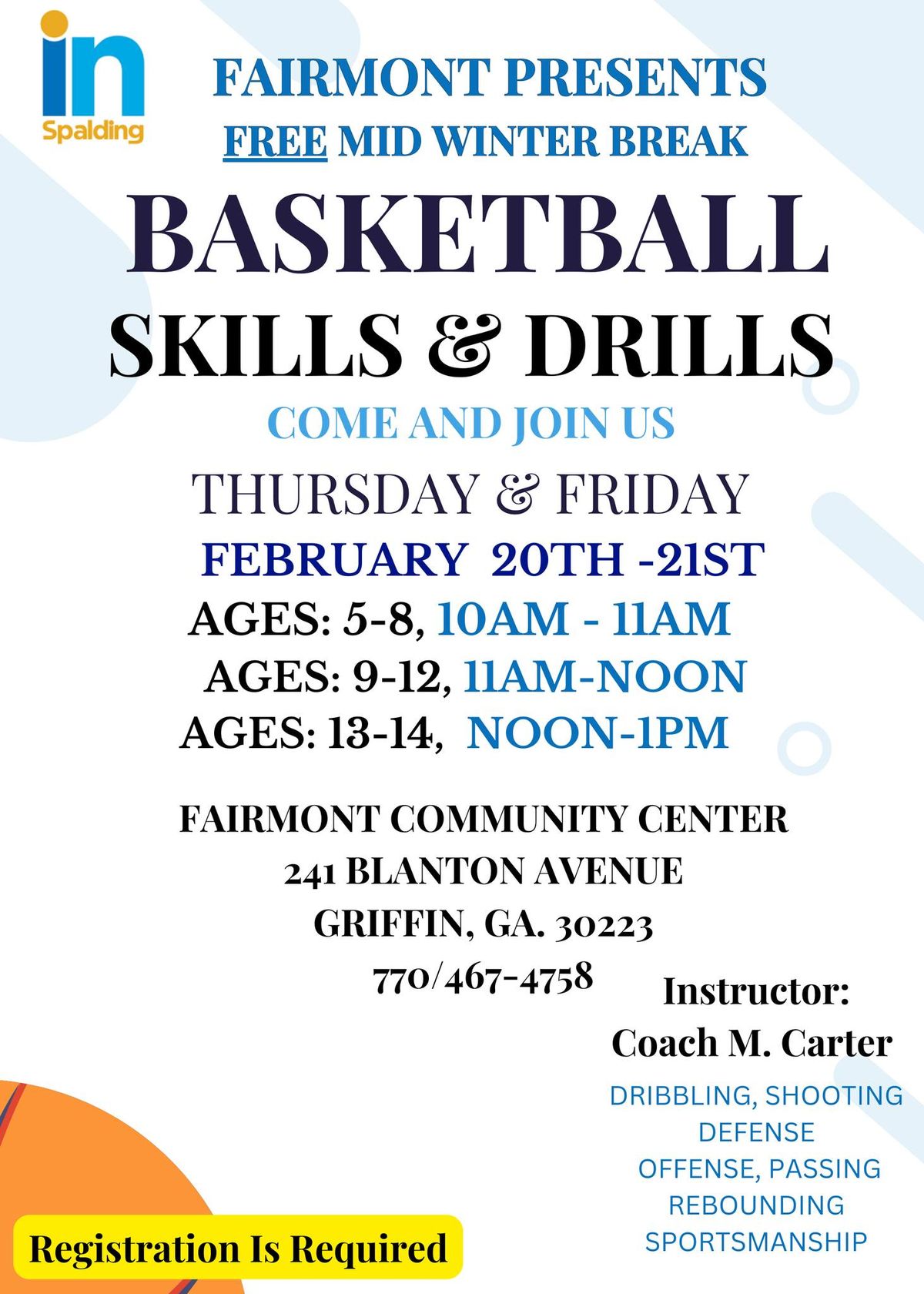 Free Basketball Skills and Drills Event @ Fairmont Community Center