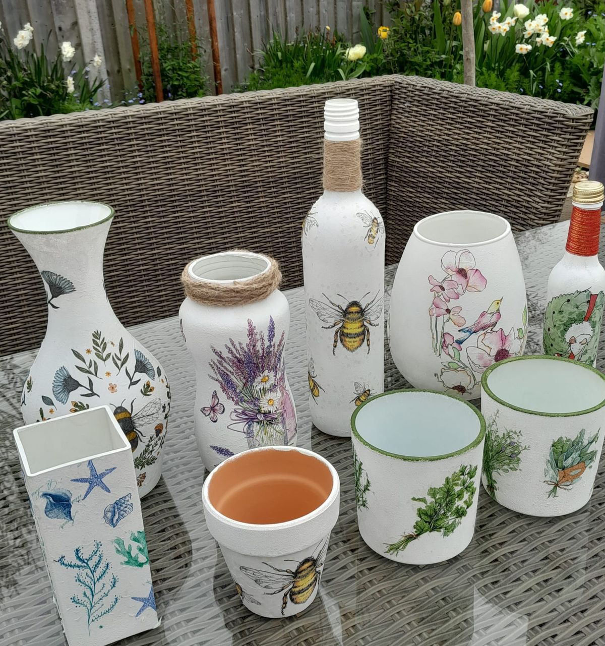 Decoupage a Bottle, jar, tin or plant pot