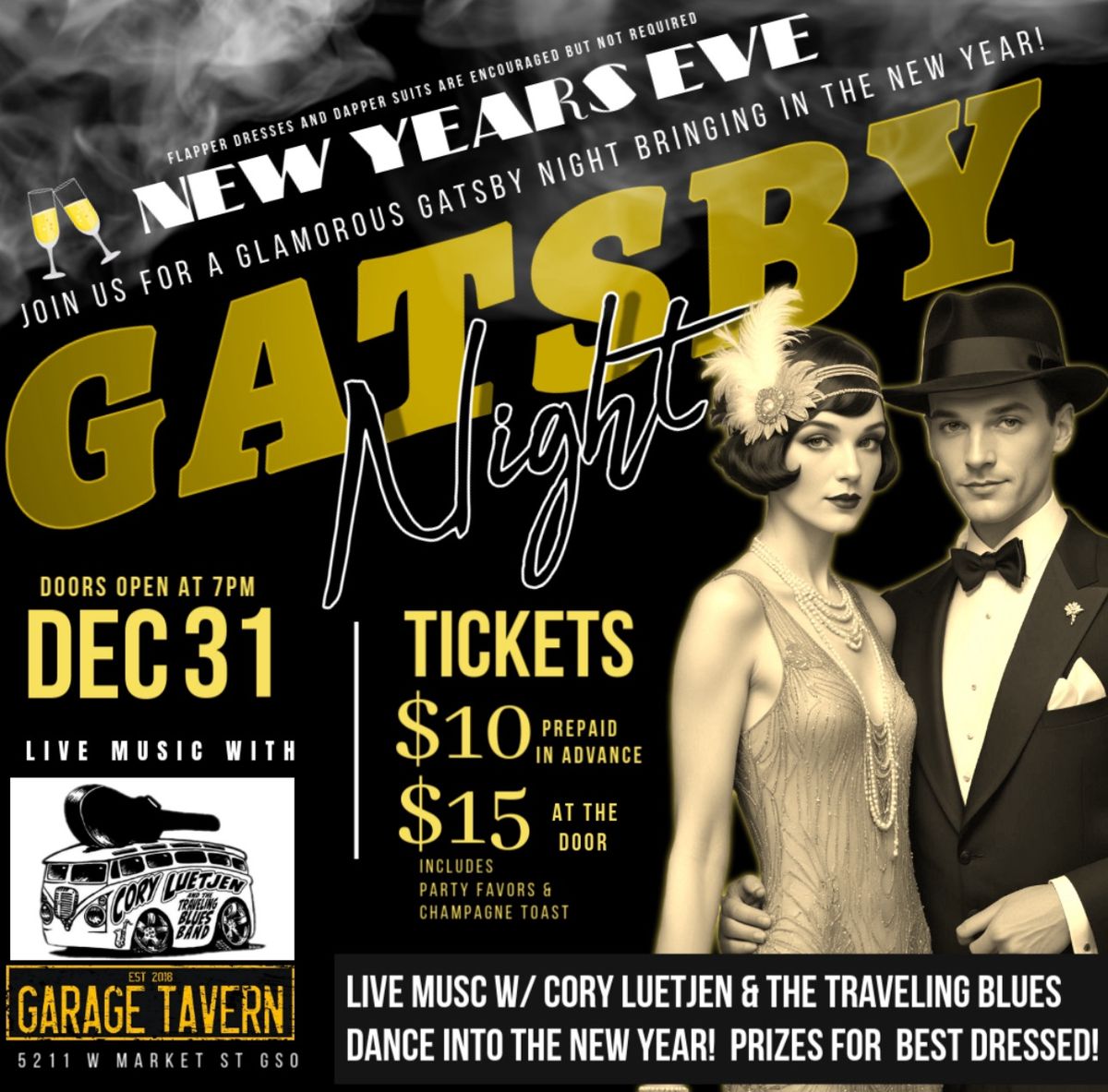 NYE GATSBY PARTY w\/Cory Luetjen & Traveling Blues