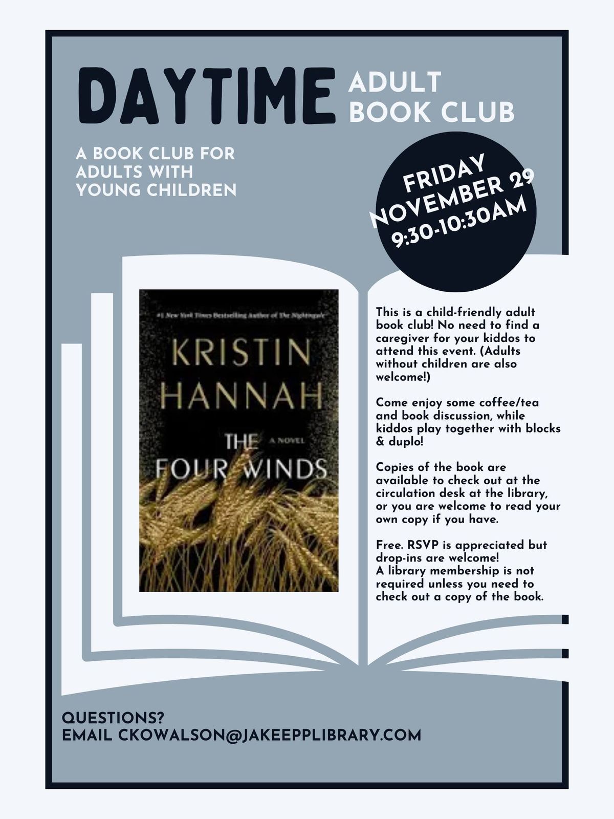 Daytime Adult Book Club \u201cThe Four Winds\u201d by Kristin Hannah