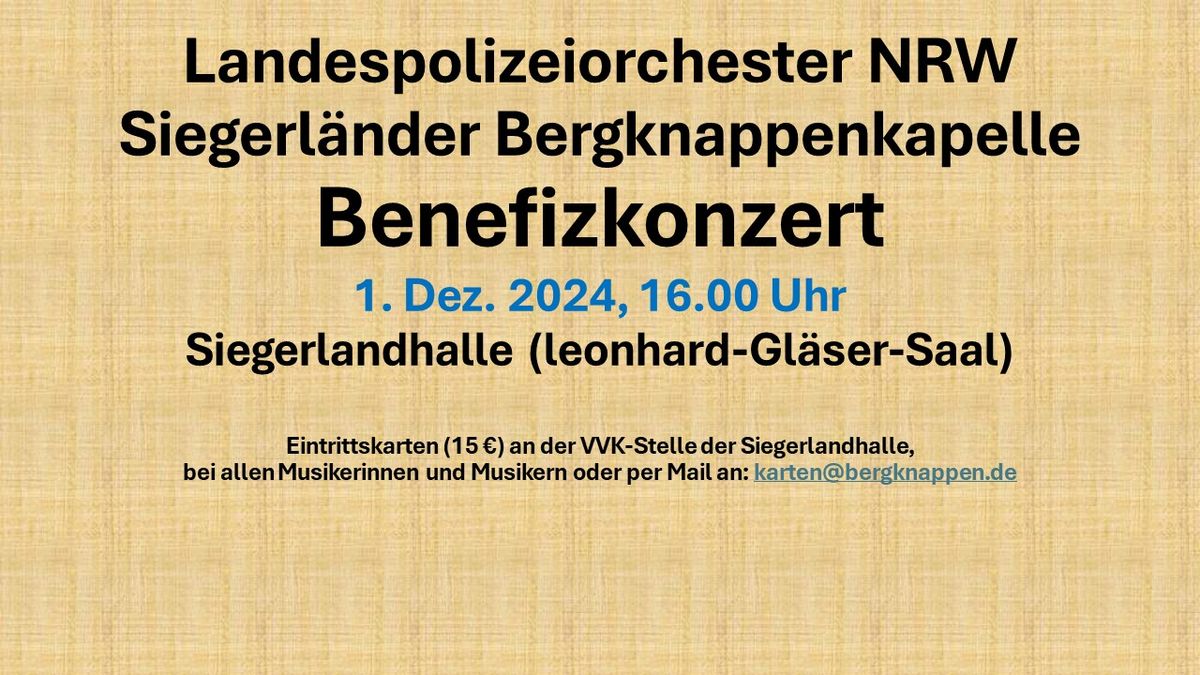 Benefizkonzert Landespolizeiorchester NRW - Siegerl\u00e4nder Bergknappenkapelle Niederschelden