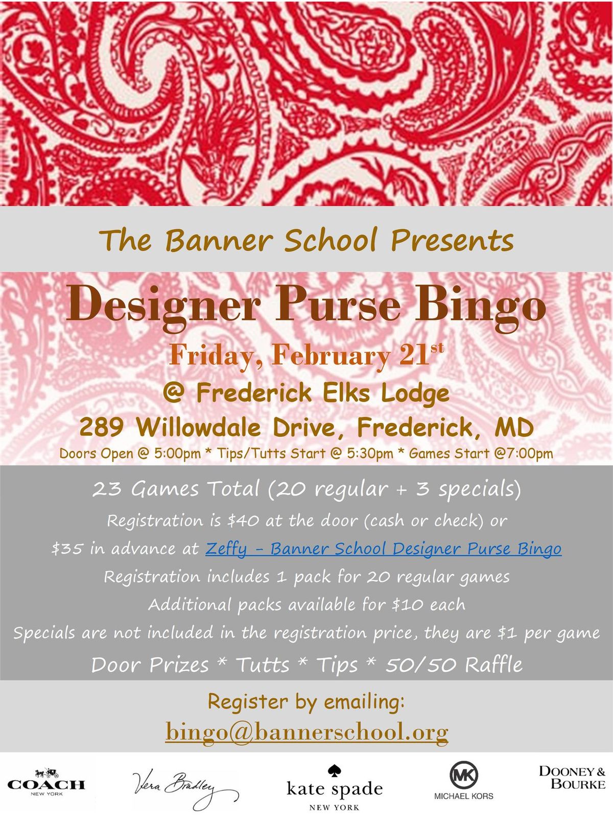 Designer Purse Bingo presented by The Banner School